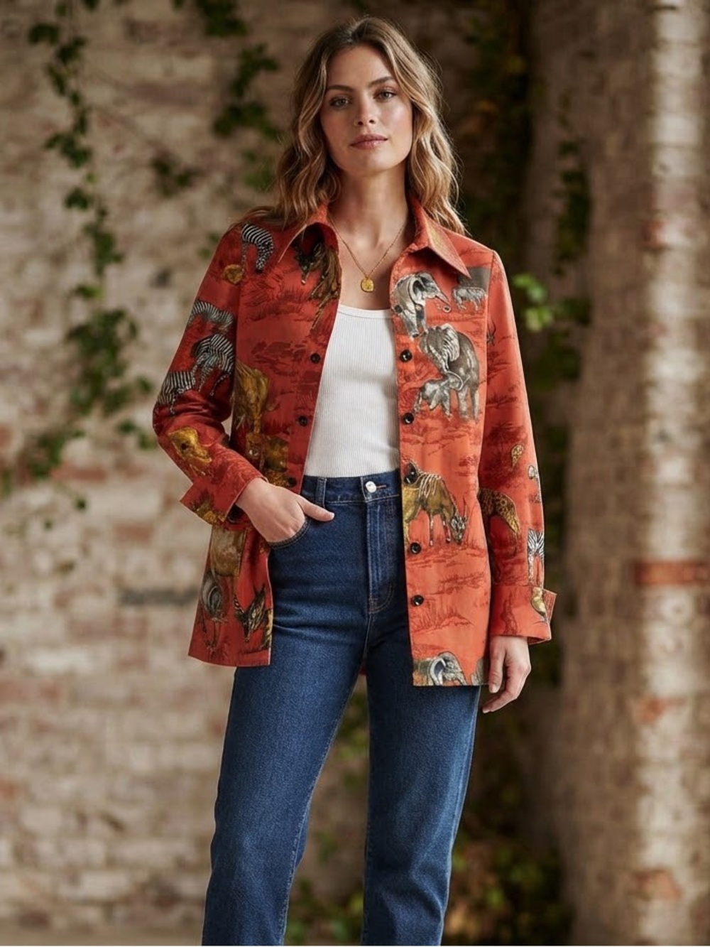 Vintage 70s Animal-Print Safari Button Up Shacket
